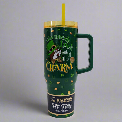 Buc-ee's St. Patrick's "Charm" Tumbler. 0oz tumbler with "who needs luck with all this Charm" 