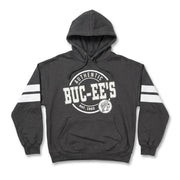 Buc-ee's Stripe Sleeve Black Hoodie white background