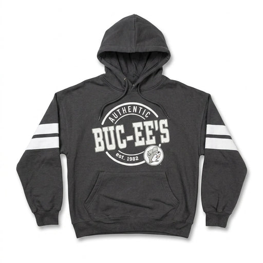 Buc-ee's Stripe Sleeve Black Hoodie white background