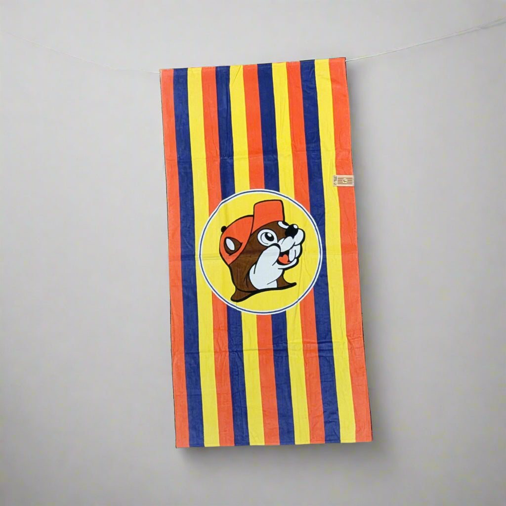 Buc-ee's towel stripes with the Beaver logo.