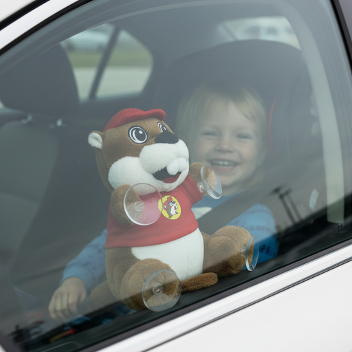 Buc-ee's Suction Cup Plush Car background.