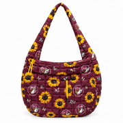 Buc-ee’s Sunflower Puffy Tote Bag White background.