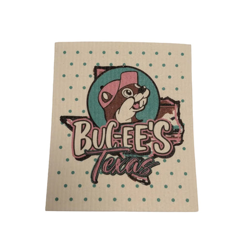 Cream Buc-ee's Texas Swedish dishcloth with Buc-ee the Beaver script logo