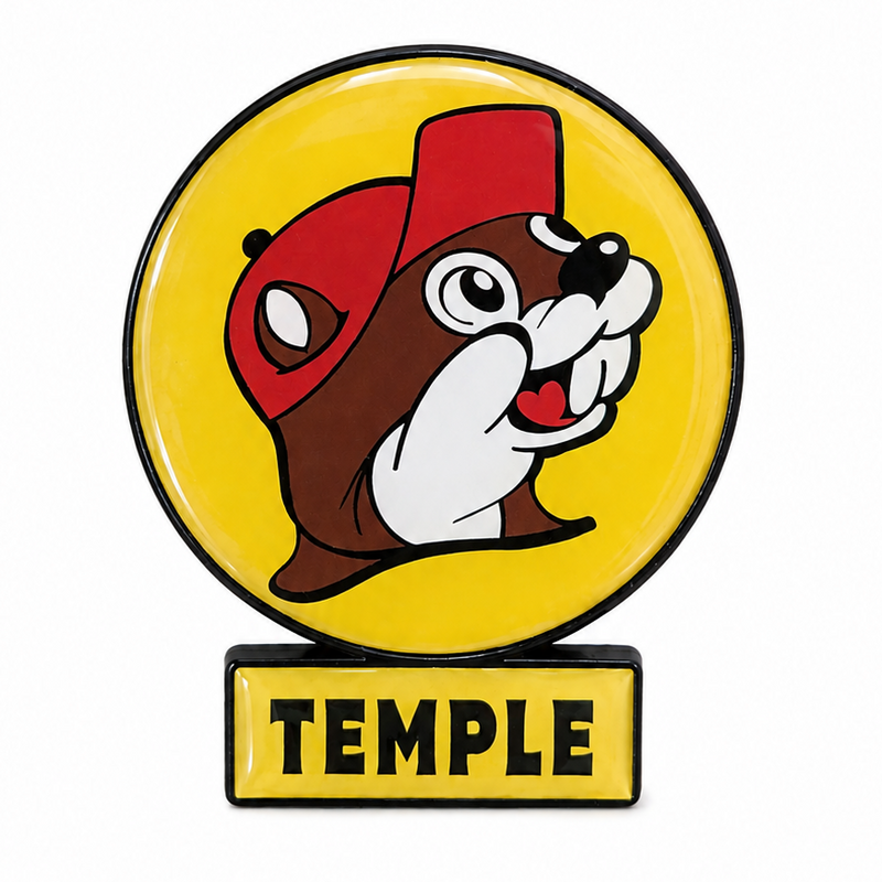 Buc-ee's Temple Lollipop Sign Magnet on a classic white background. 