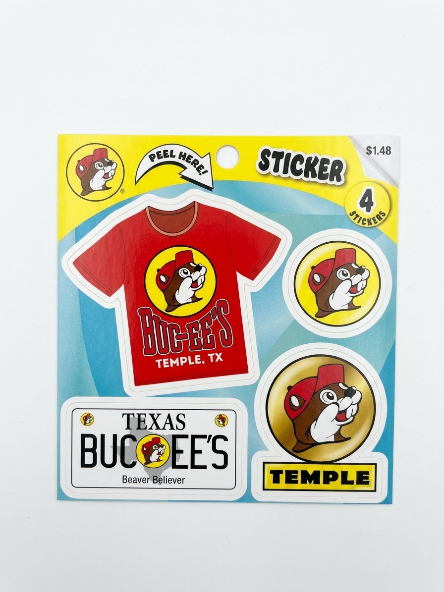 Buc-ee's Temple Sticker Sheet white background.