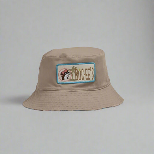 Buc-ee's Tiki Lifeguard Hat with Tiki print and "Buc-ee's" on a front