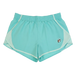 Buc-ee’s women’s turquoise track shorts with elastic waistband, mesh side panels, and Buc-ee’s beaver logo