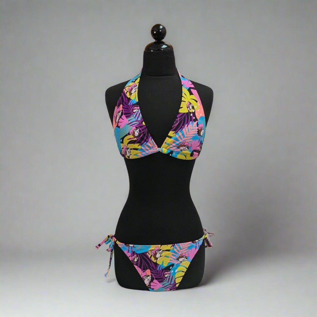 Buc-ee's Women's Tropical Bikini. Tropical palm trees very colorful and summery. 