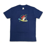 The front of a Buc-ee's Youth Sasquatch Alien Navy Shirt,  a navy blue youth t-shirt with front graphic of Buc-ee in a planet ring.