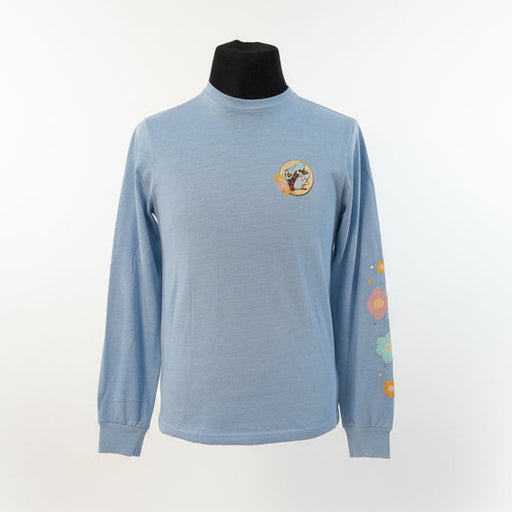 Light blue long-sleeve shirt on a mannequin against a white backdrop