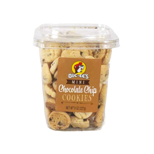 Clear tub of Buc-ee's Mini Chocolate Chip Cookies