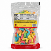 Back of the Buc-ee's Sour Neon Gummi Worms bag showing nutrition facts