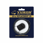 Buc-ee's Yukon Outfitters 20 oz replacement tumbler lid, clear with a black slider, in navy and gold blister packaging