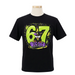 Black t-shirt with a colorful graphic design featuring the number 67 and a character on a mannequin.