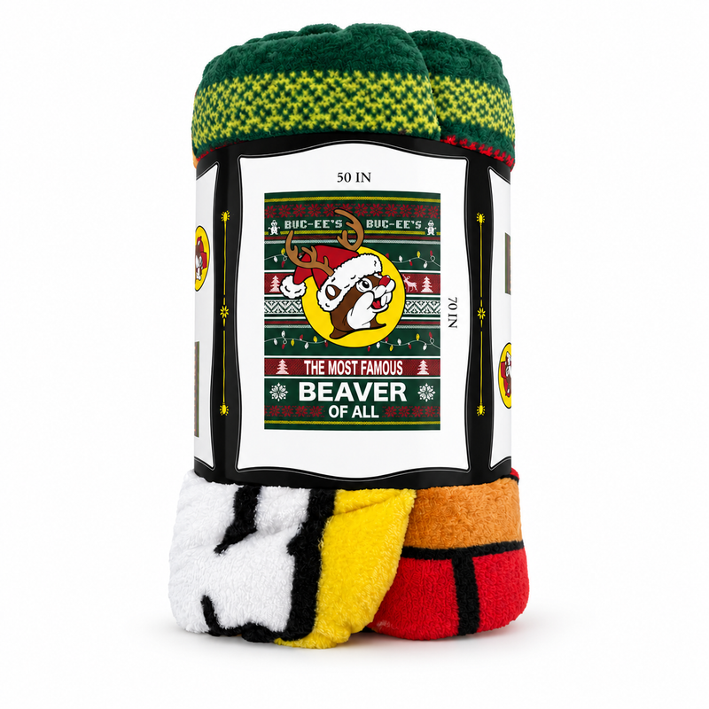 Buc-ee's Christmas "The Most Famous Beaver of All" Throw Blanket
