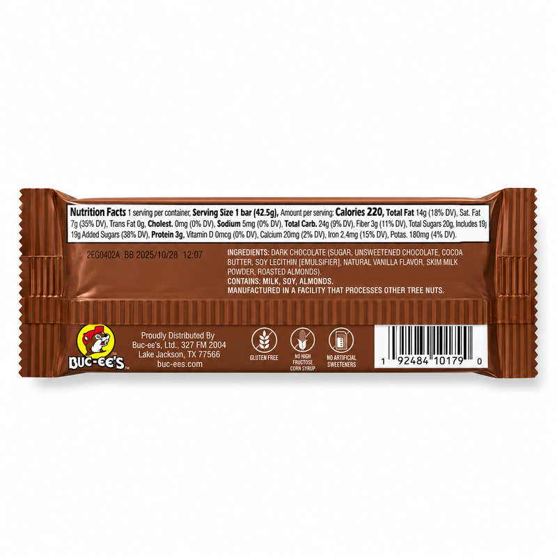 Buc-ee's Dark Chocolate with Almonds Buc-ee Bar