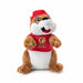 Plush toy resembling a gopher in a red shirt with a logo on a white background