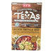 A front-facing carton of H-E-B "Flavors of Texas" Chicken Tortilla Soup against a clean white background. The top half of the carton features a rustic brown wood-grain texture with the "Flavors of Texas" logo. Key product callouts prominently displayed include "Select Ingredients," "17g Protein per serving," and "Gluten Free". The bottom gold-colored label describes the soup as a savory broth with masa and herbs, loaded with chunks of chicken, tomatoes, corn, black beans, and red bell peppers.