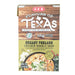 A 17-ounce carton of H-E-B "Flavors of Texas" Creamy Poblano Chicken Noodle Soup. The packaging includes a "12g Protein" label and a light green bottom section. A serving suggestion shows a rich, creamy soup with chicken, noodles, and diced poblano peppers.