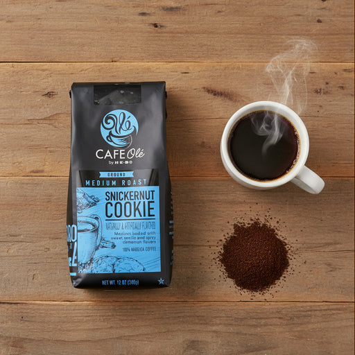 Cafe Ole Snickerdoodle Cookie flavored coffee package on a white surface