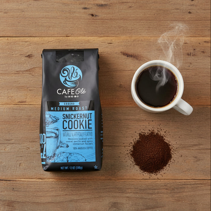 Cafe Ole Snickerdoodle Cookie flavored coffee package on a white surface