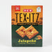 A box of HEB Tex-Itz Cheese Crackers with crispy, square cheese crackers visible on front in Jalapeño flavor on a clean white background.