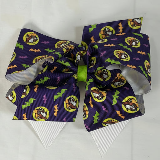 Hairbow with bats in purple and green