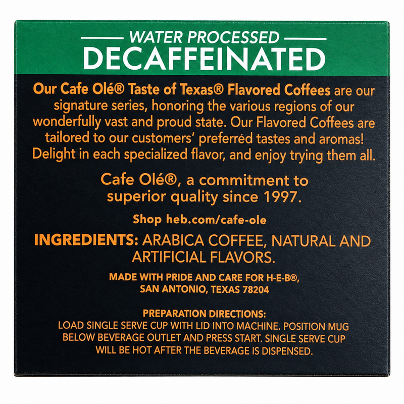 H-E-B Cafe Olé Houston Blend Decaf Coffee Pods