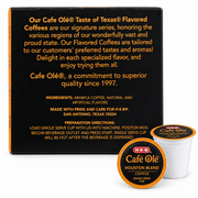 Side panel of the Cafe Olé Houston Blend pods box with a single pod