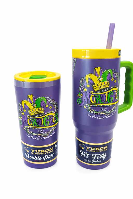 The fit forty and double pint Mardi Gras 2026 tumblers