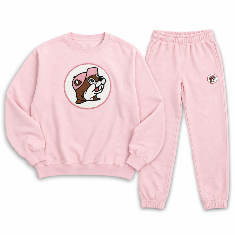 Buc-ee's Youth Chenille Logo Pink Crewneck Sweatshirt
