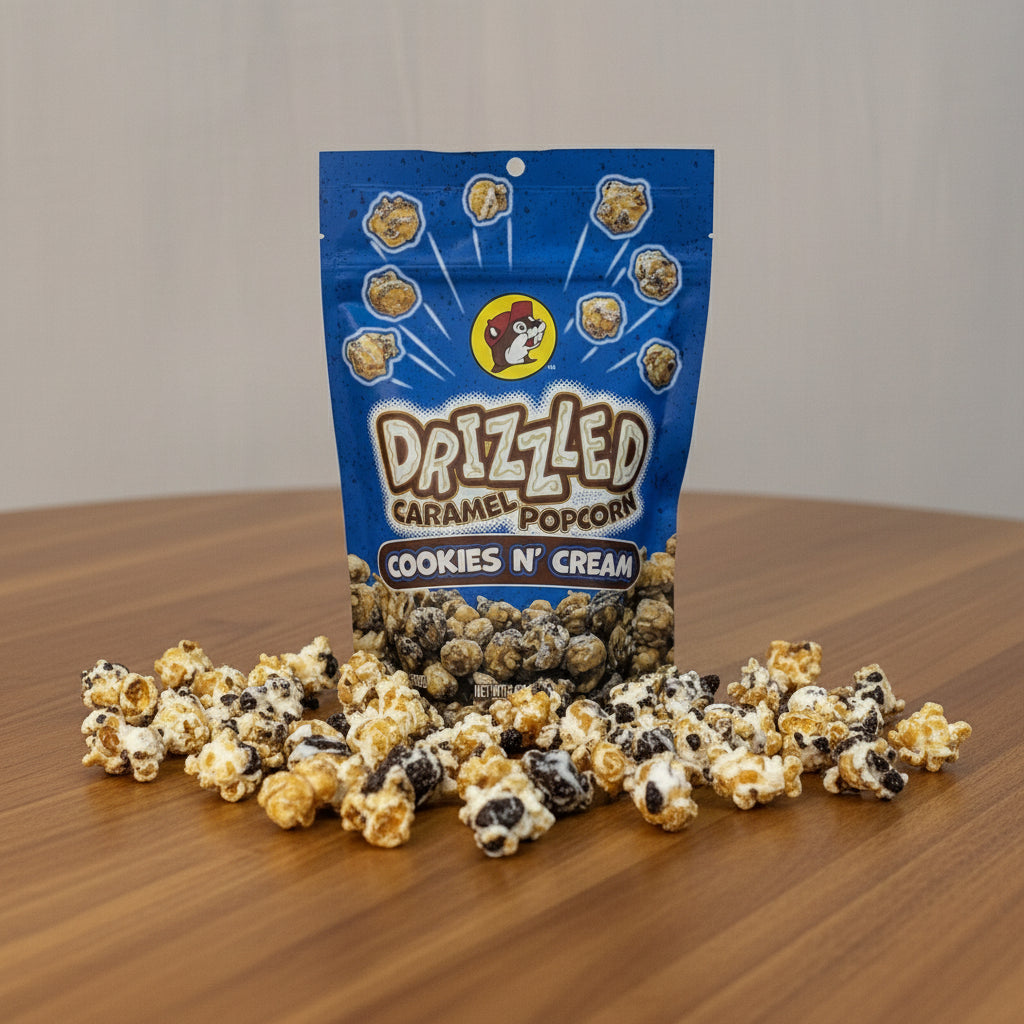 Popcornです Buc-ee's Drizzled Caramel Popcorn | Available Here — Texas Snax