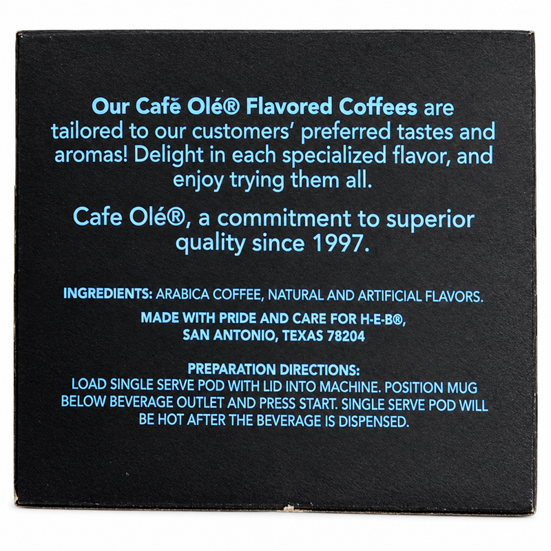 Side panel of the Cafe Olé Pumpkin Spice coffee pods box