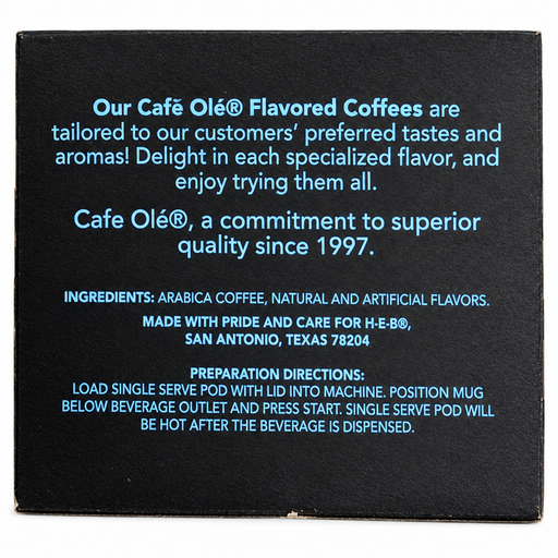 Side panel of the Cafe Olé Pumpkin Spice coffee pods box