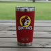Red Buc-ee’s 20 oz YETI Rambler tumbler made of stainless steel with Buc-ee’s logo and insulated design.