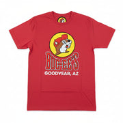 Red t-shirt with Buc-ee's logo on a white background