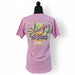 Back view of a pink Buc-ee's t-shirt showing a large "Stuck on Buc-ee's" graphic with cactus and marquee lights.