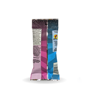 Back of the pink and blue Cotton Candy Cosmic Pops bag showing nutrition facts