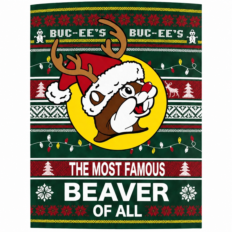 Buc-ee's Christmas "The Most Famous Beaver of All" Throw Blanket