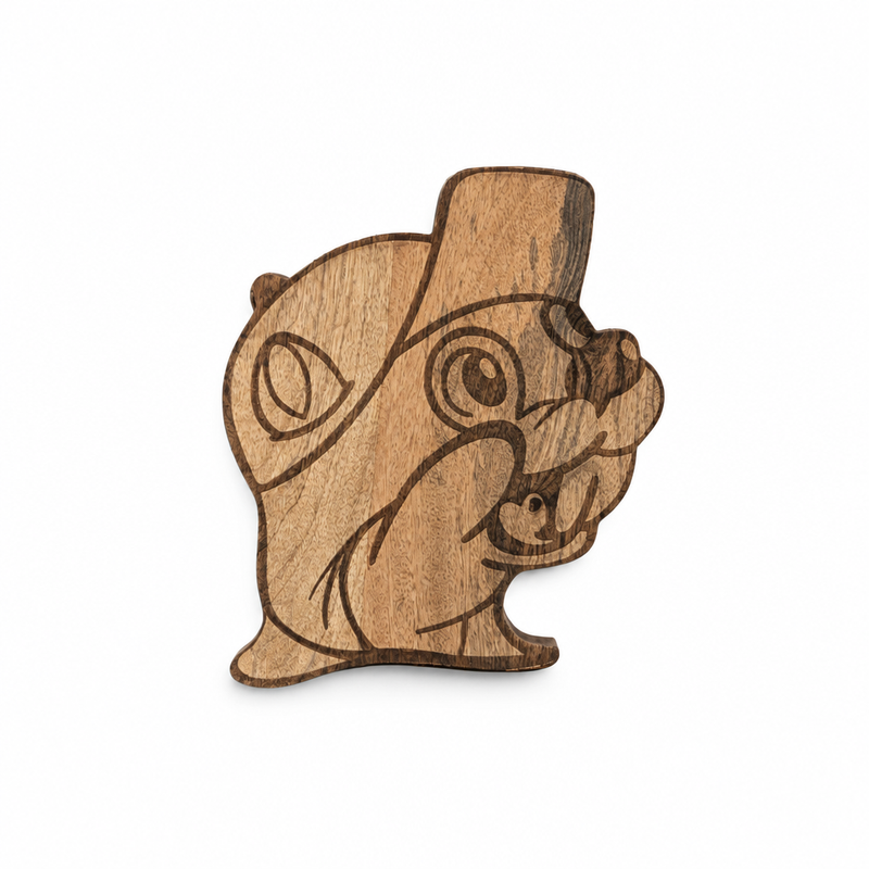 Buc-ee Big Face Wood Board shaped like the smiling beaver mascot's head in a cap, with dark engraved outlines