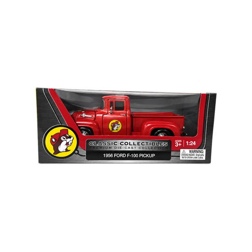 Buc-ee's 1956 Ford F-100 red die-cast pickup truck, 1:24 scale, in its display box