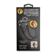Buc-ee’s 2 in 1 charge/sync keychain with black Lightning and USB-C cable and beaver logo charm in retail package