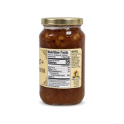 Buc-ee's Apple Maple Bacon Jam glass jar showing nutrition facts and ingredients: apples, sugar, bacon, and pork