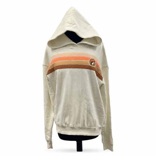 Buc-ee's Baja Striped Hoodie shown alone in front view, with a roomy pullover hood, dropped shoulders, and ribbed cuffs and hem