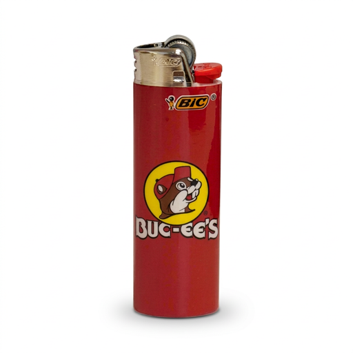 Buc-ee’s BIC lighter in red with the yellow beaver logo and brand name printed on the side