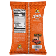 Back of Buc-ee's Cheddar Sour Cream Wavy Chips 2 oz bag with nutrition facts, ingredients and allergen statement