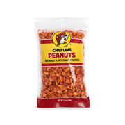 12 oz bag of Buc-ee's Chili Lime Peanuts with red and yellow label, on white