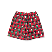 Buc-ee's red and black buffalo plaid boxer shorts with Santa hat beaver logo print and elastic waistband
