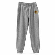 Buc-ee's Classic Gray Sweatpants, jogger style with elastic waist, cuffed ankles, and beaver logo patch on the hip
