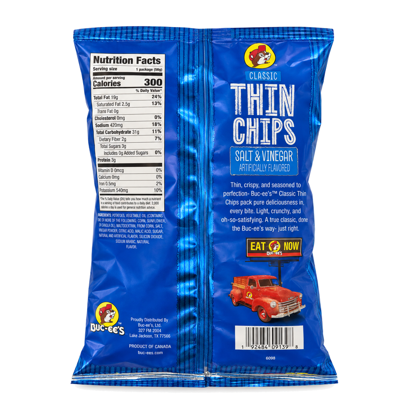 Back of Buc-ee's Classic Thin Chips - Salt & Vinegar bag